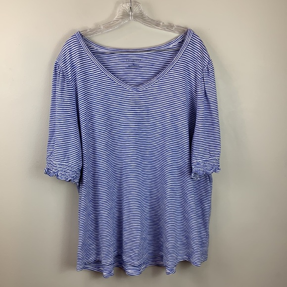 Talbots Wide Neck V Neck Tee in Blue Stripe - Picture 6 of 7